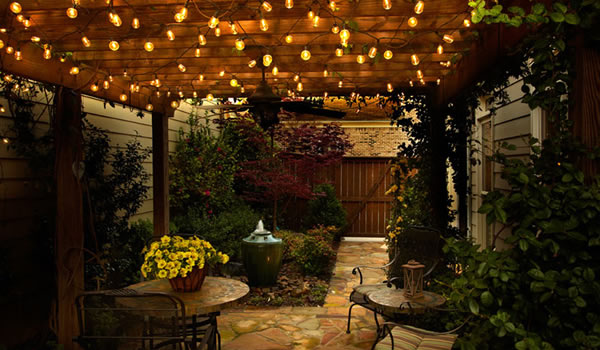 Dallas patio with string lights