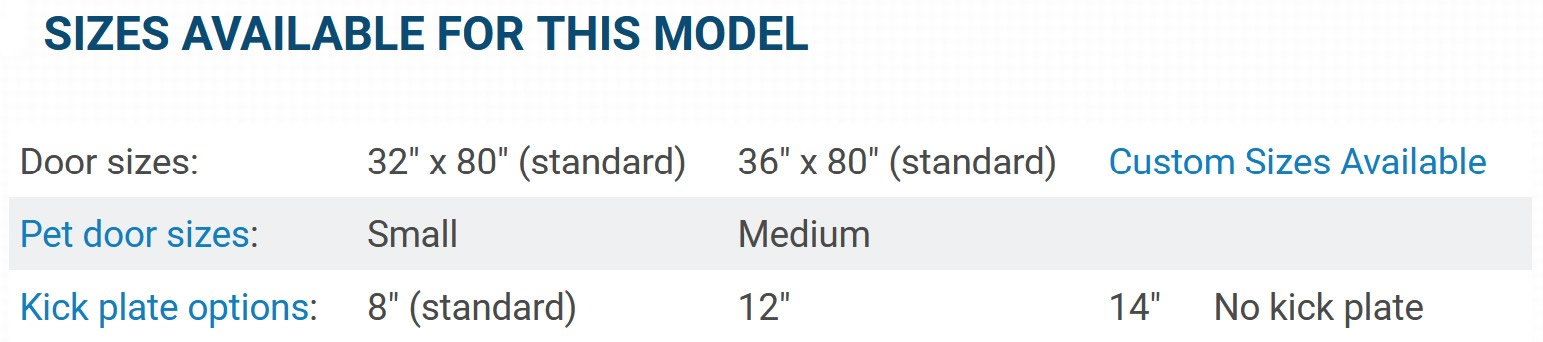 A-300 Screen Door Sizes